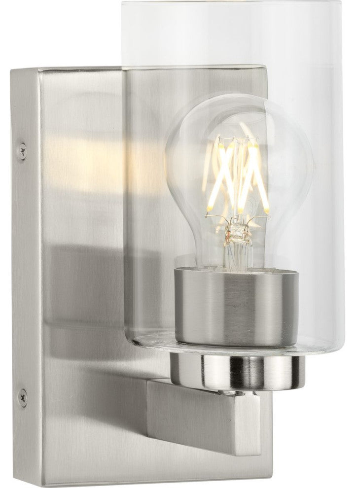 Goodwin 1-Lt Brushed Nickel Modern Vanity Light With Clear Glass