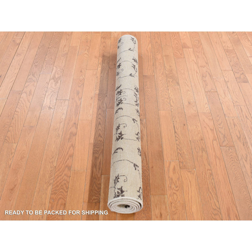 Beige scroll and branch design Hand Knotted Pure Wool Oriental Rug 4'7"x6'4"