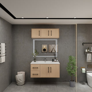Victoria 42" Solid Wood Bath Vanity, Overhead Cabinet, Yellow Oak