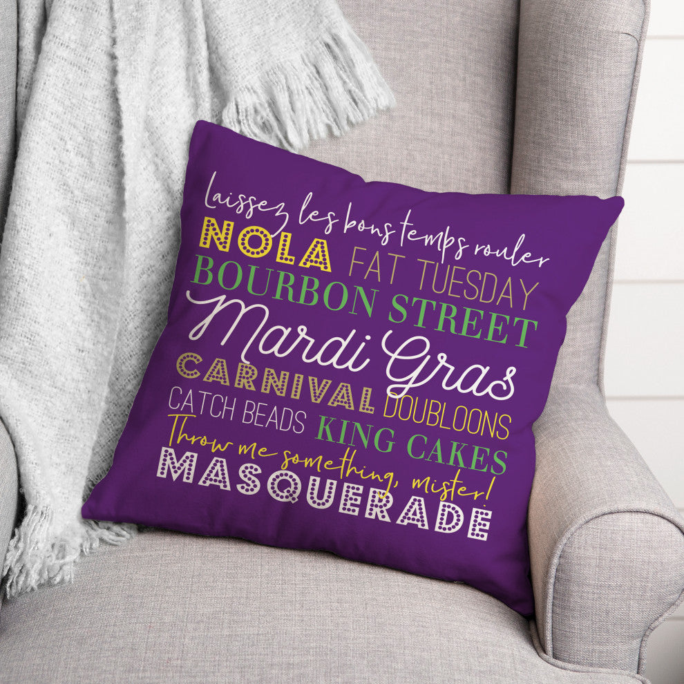 Mardi Gras Words 18x18 Spun Poly Pillow