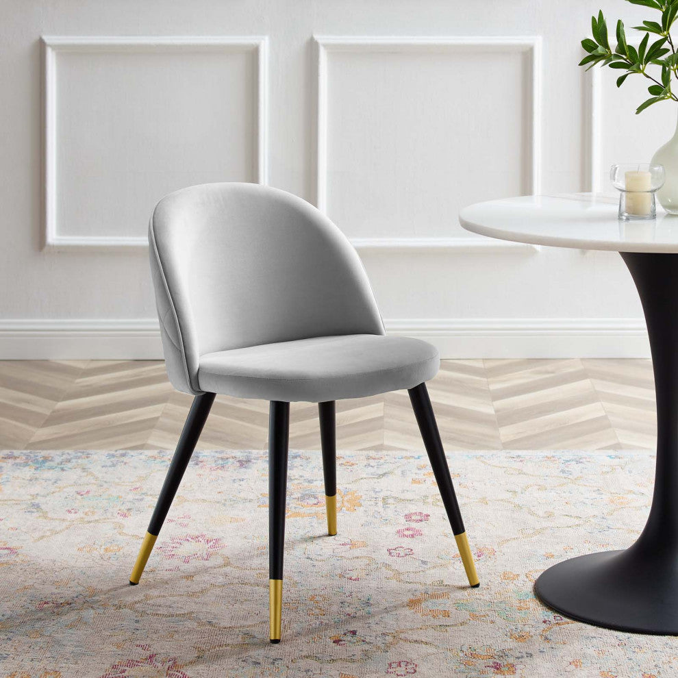 Side Dining Chair, Set of 2, Velvet, Gray, Modern, Cafe Bistro Restaurant