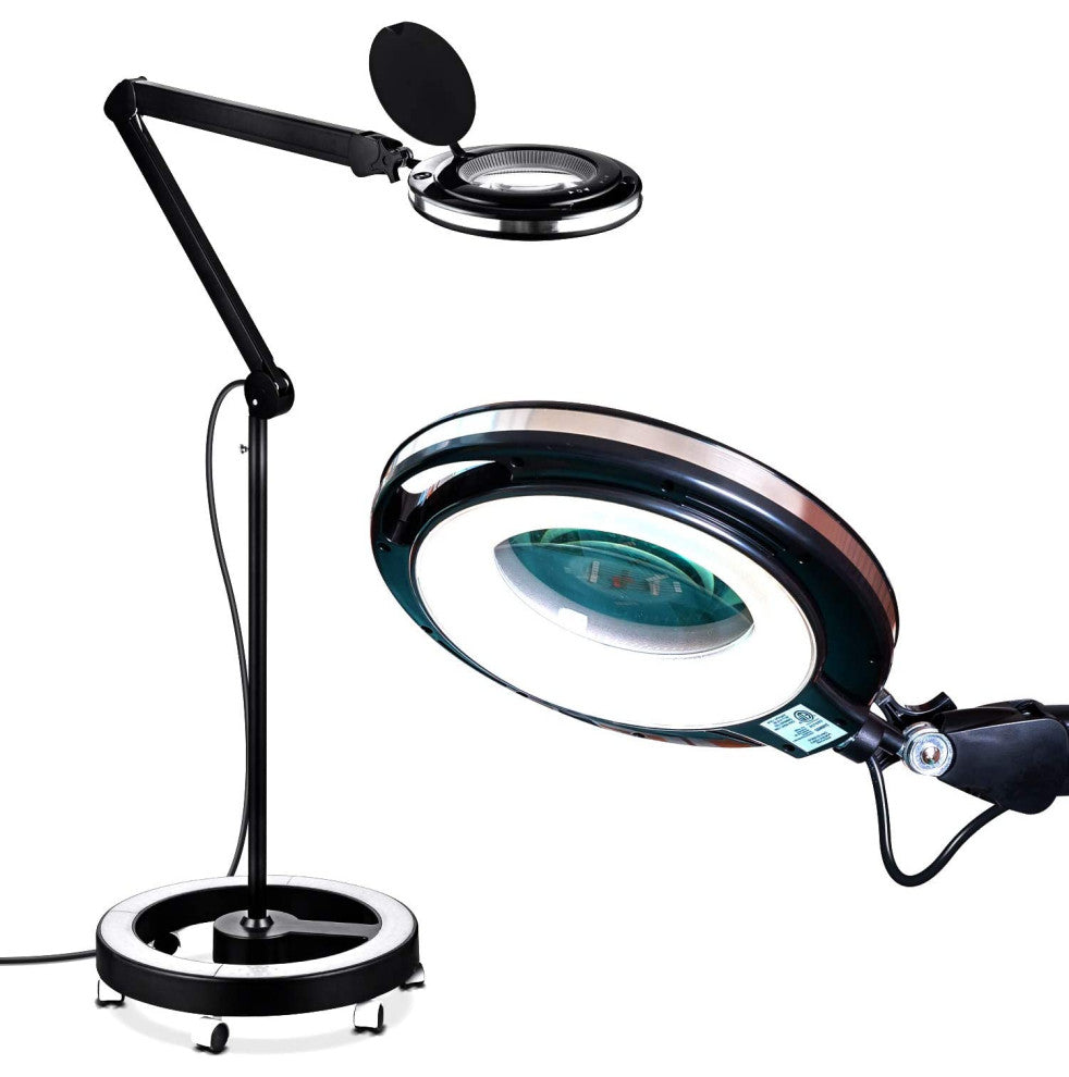 LightView Pro 6 Wheel Rolling Base Magnifying Floor Lamp, Magnifier, 5 Diopter