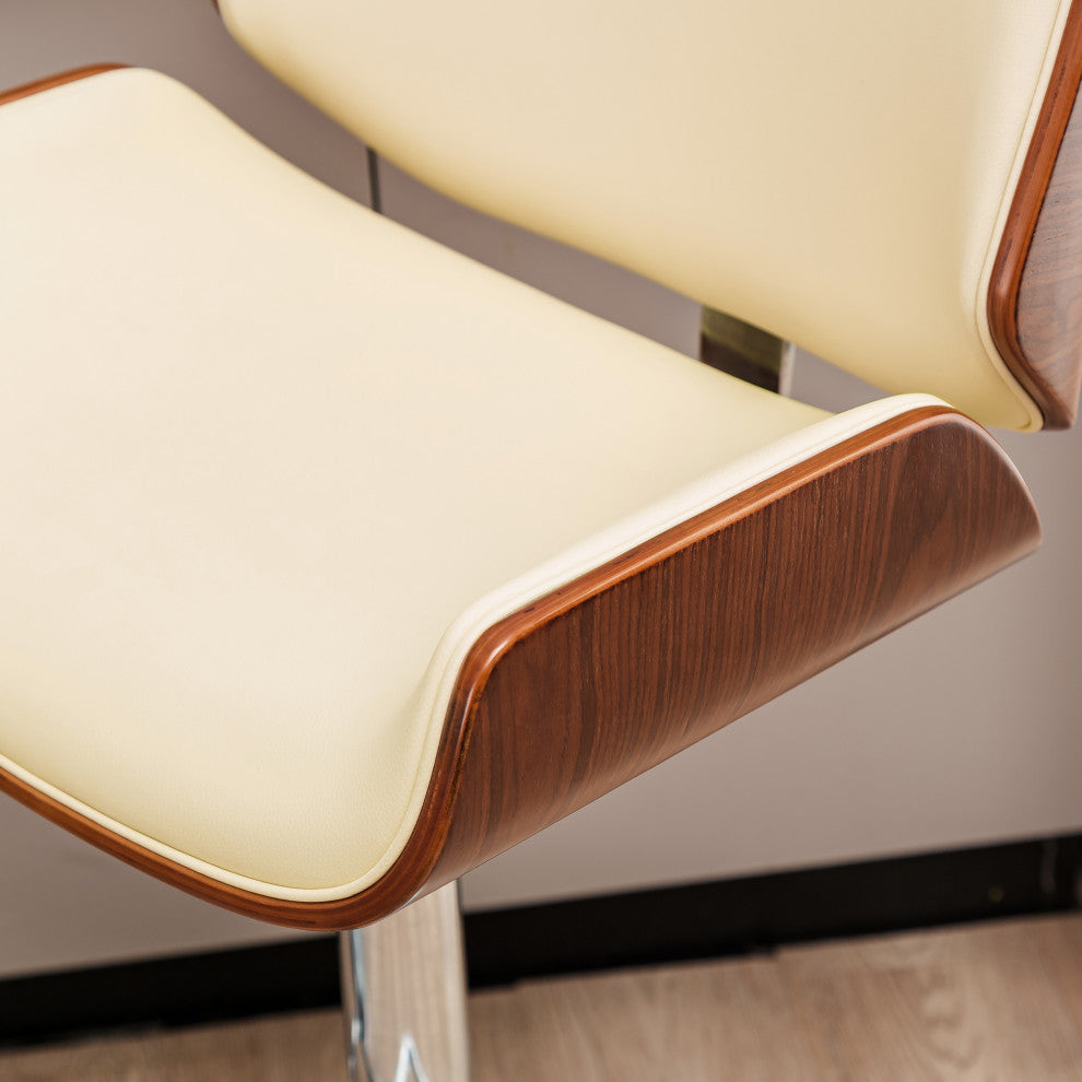 Mid-Century Modern Beige Adjustable Height Swivel Bar Stool, Set of 2