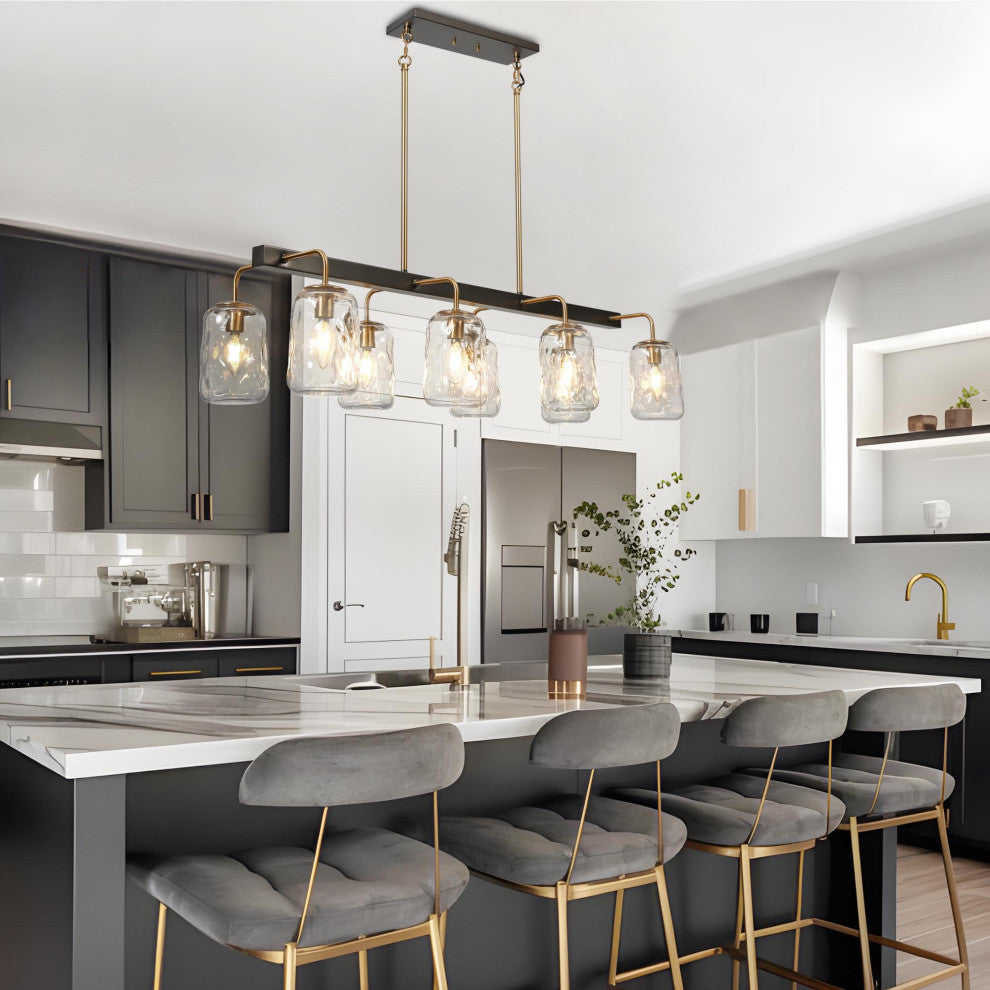 LNC Modern 8-Lights Black Gold Kitchen Island Light Linear Chandelier