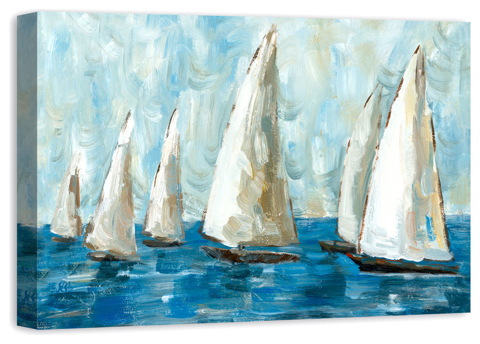 Blue Coastal Sailboat Race 20x30 Canvas Wall Art