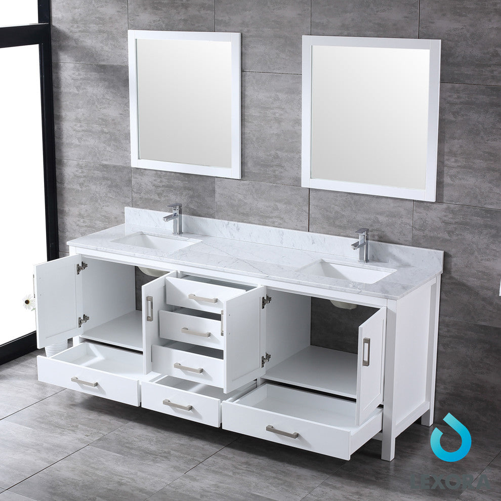 80" Double Vanity With Carrera Marble Top, Sinks, 30" Mirrors