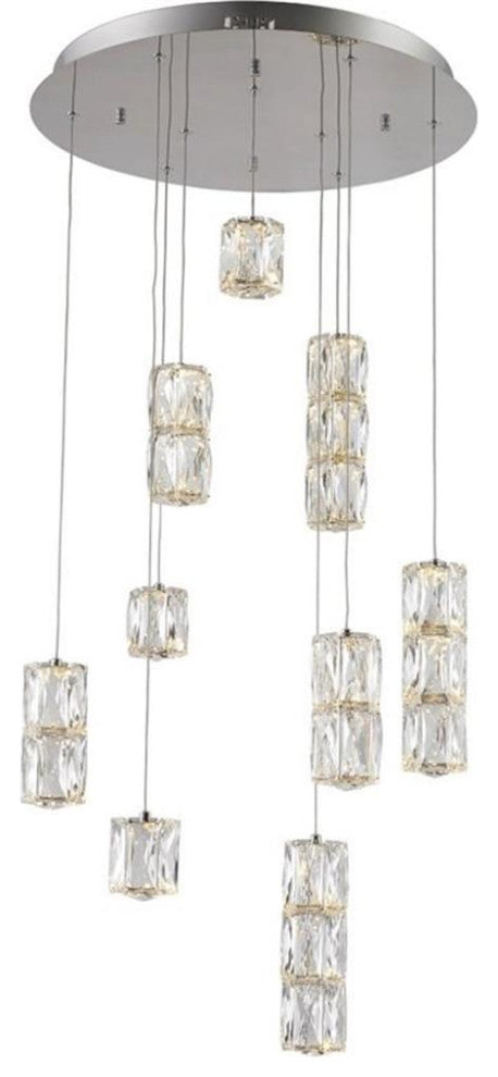 Elegant Lighting Polaris 9 Light Elegant Cut Crystal LED Pendant in Chrome