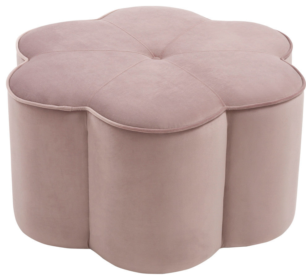 Daisy Velvet Upholstered Ottoman, Pink, 32" W x 32" D