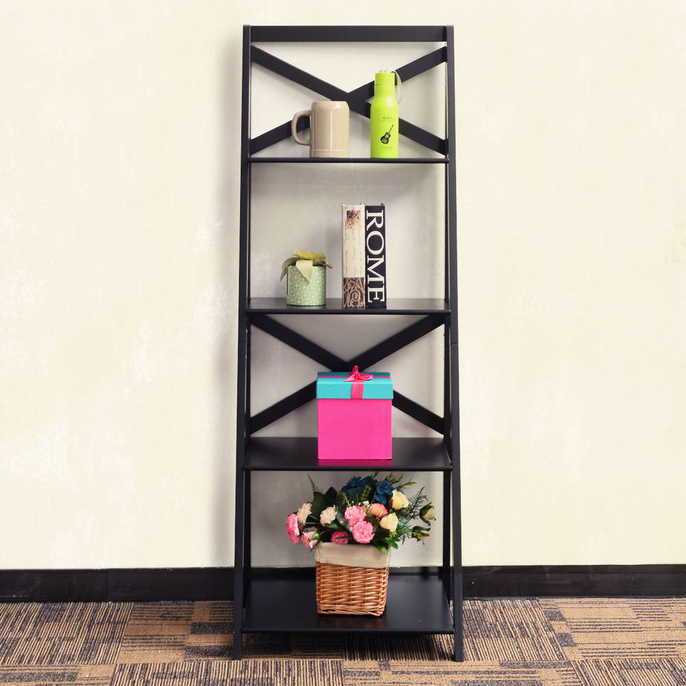 Costway 4-Tier Ladder Shelf Bookshelf Bookcase Storage Display Leaning Home