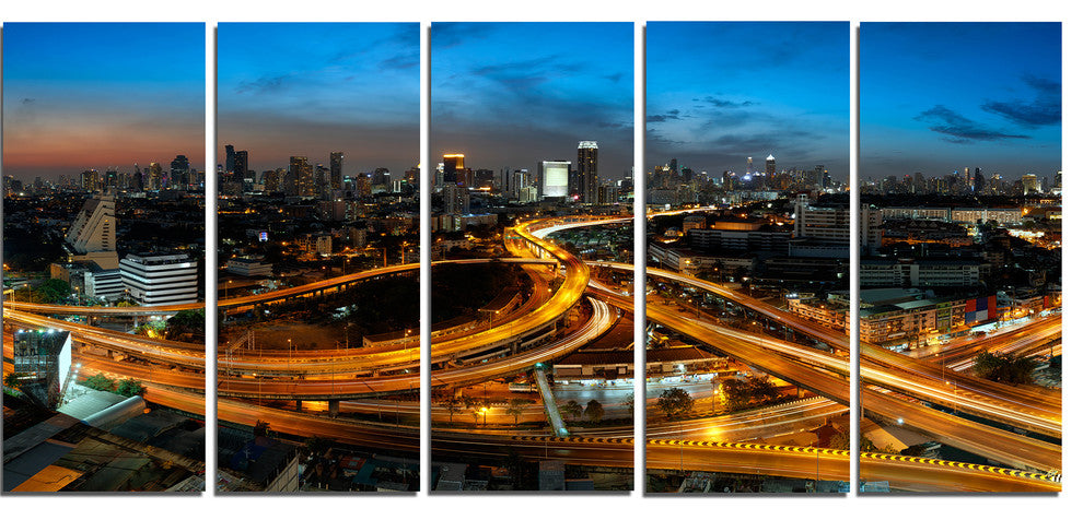 "Illuminated Highway in Bangkok" Canvas Print60"x28", 5-Panels
