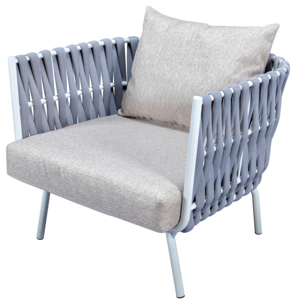 LeisureMod Spencer 4 Piece Outdoor Patio Rope Sofa Conversion Set, Light Grey