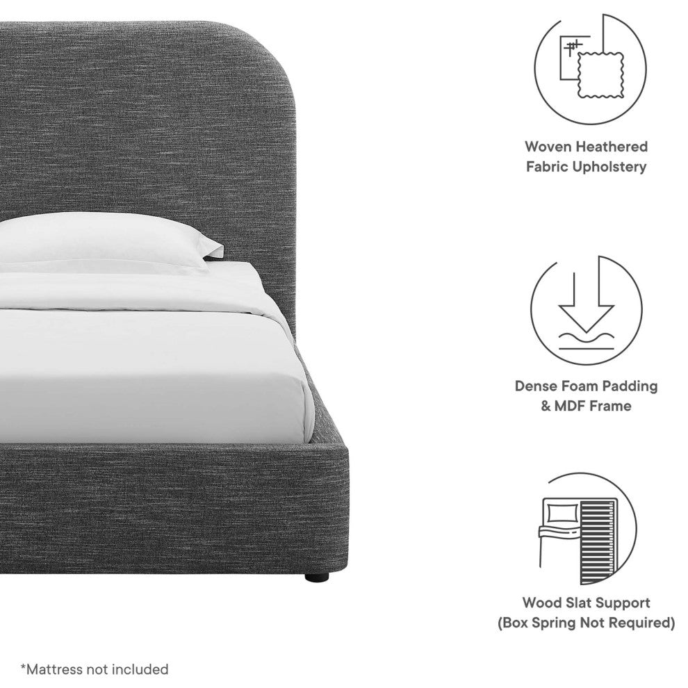 Keynote Upholstered Fabric Curved Twin Platform Bed, Heathered Weave Slate