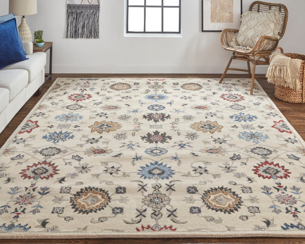 Weave & Wander Mattias Persian Ivory Sand/Blue/Red Rug, 9' X 12'