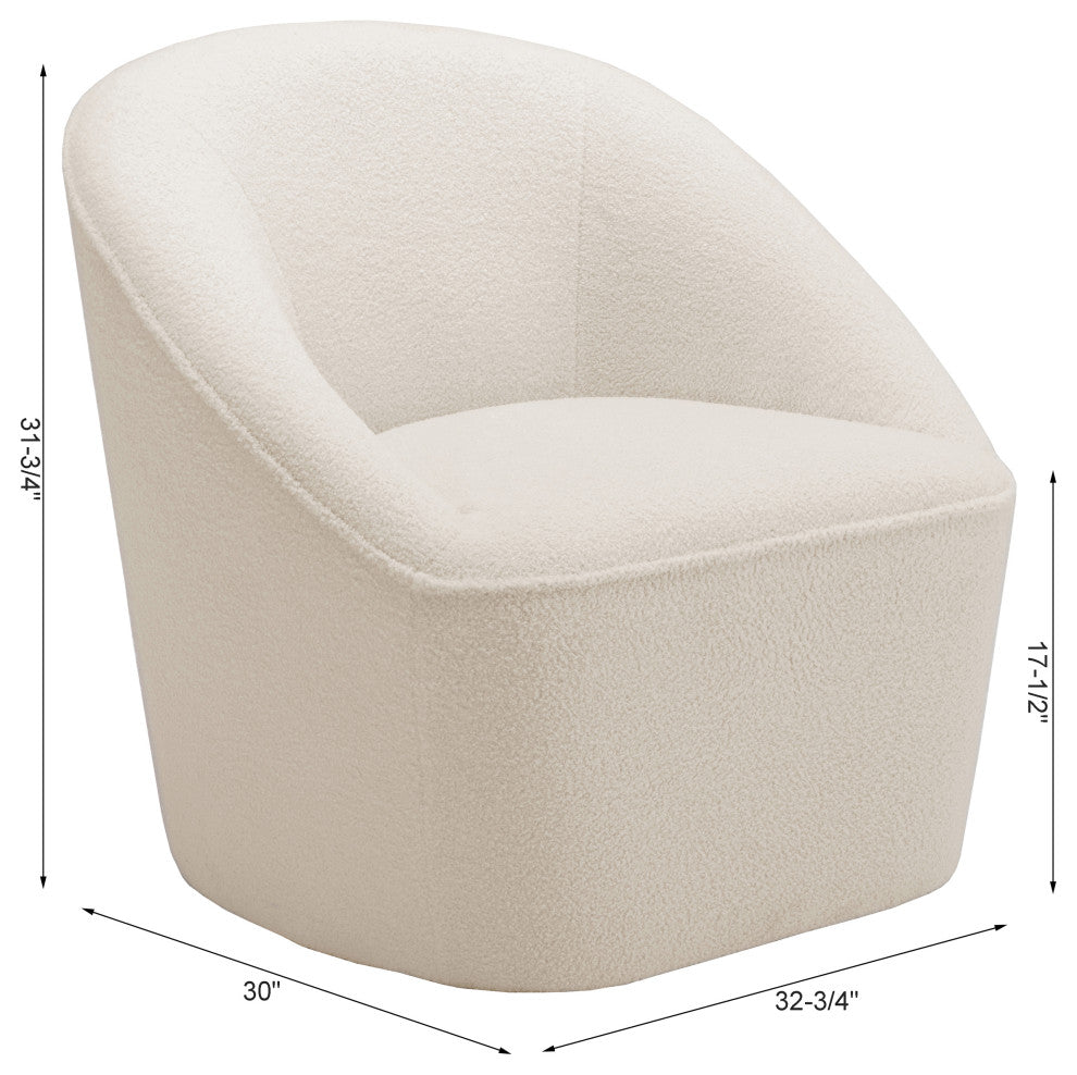 Andria Boucle Swivel Chair, Milky White