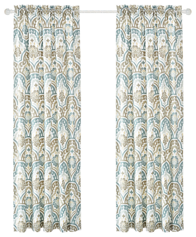 Tivoli IKAT Teal Aqua Microfiber Curtains, Set of 2, 52"x96"