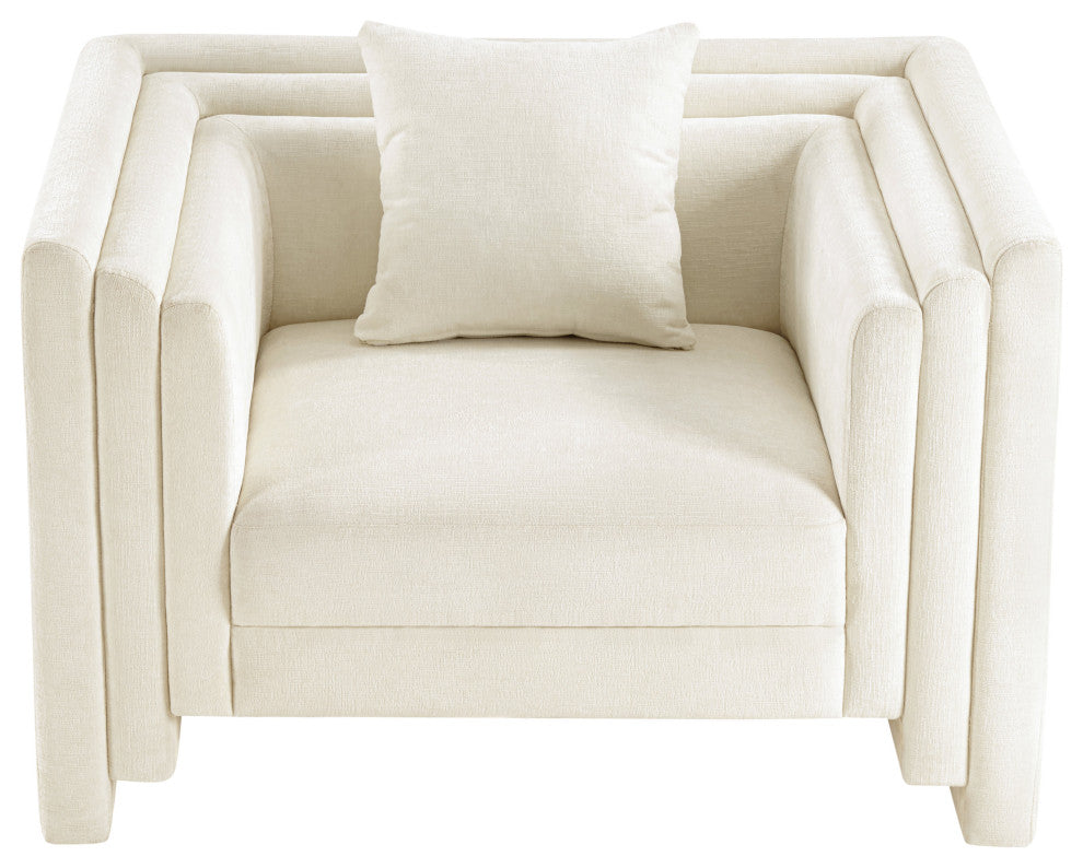 Everett Upholstered Chair, Cream, Chenille Fabric