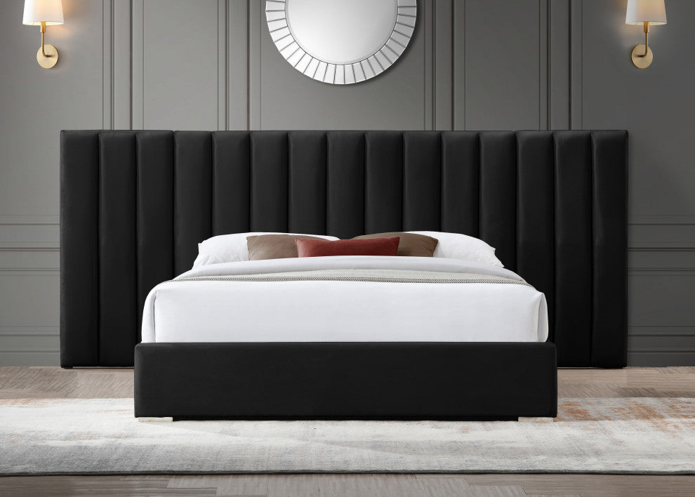 Pablo Velvet Upholstered Bed, Black, Queen