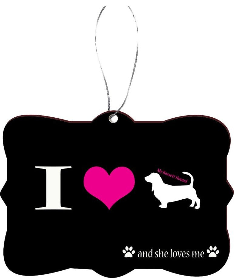 I Love My Basset Hound Dog Rectangle Christmas Tree Ornament