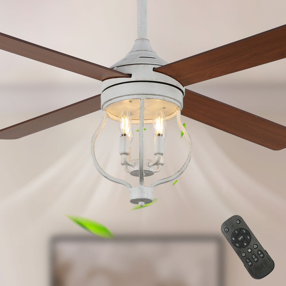 52" Rustic Black Reversible Wood Ceiling Fan with Light and Remote Control