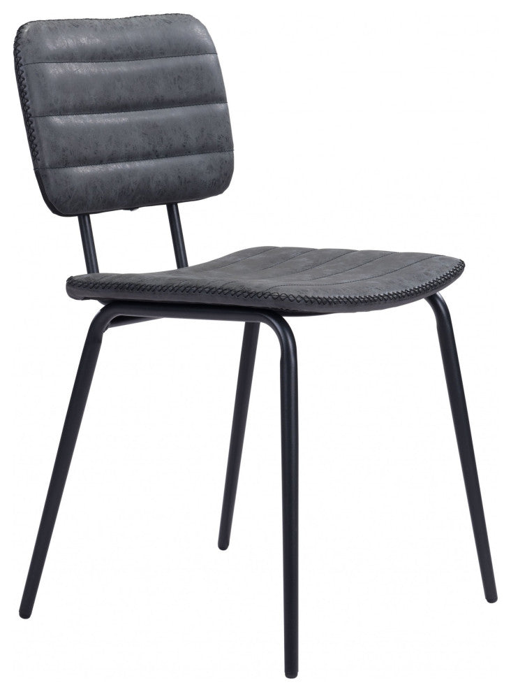 Set of Two Gray Modern Faux Leather Channel Stitching Dining Chairs