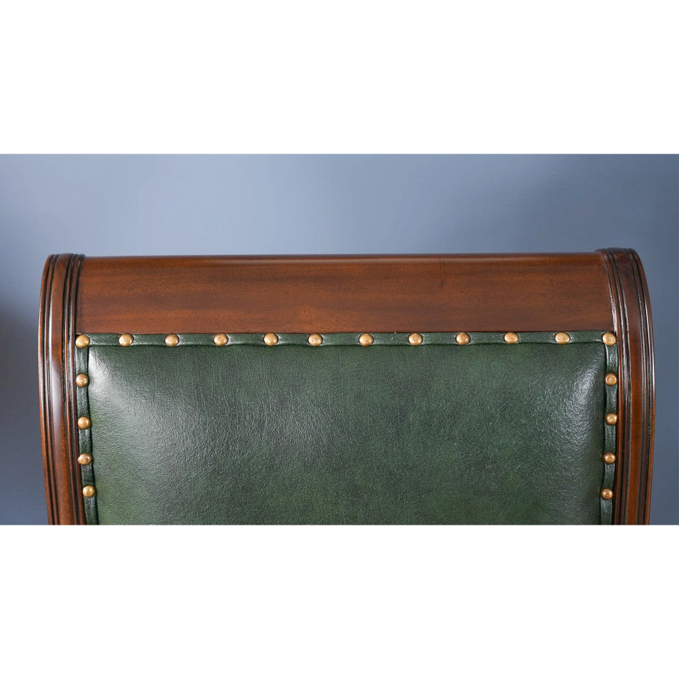 Regency Green Leather Arm Chair