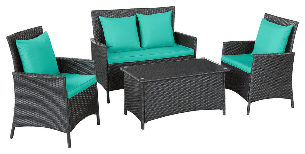 Espresso Turquoise Flourish 4-Piece Outdoor Patio Sofa Set