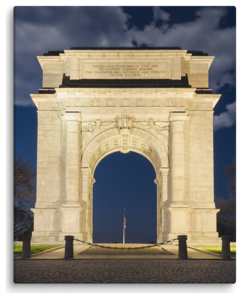 Night Photo at Valley Forge Arch Night Photo Canvas Wall Art Print, 16" X 20"