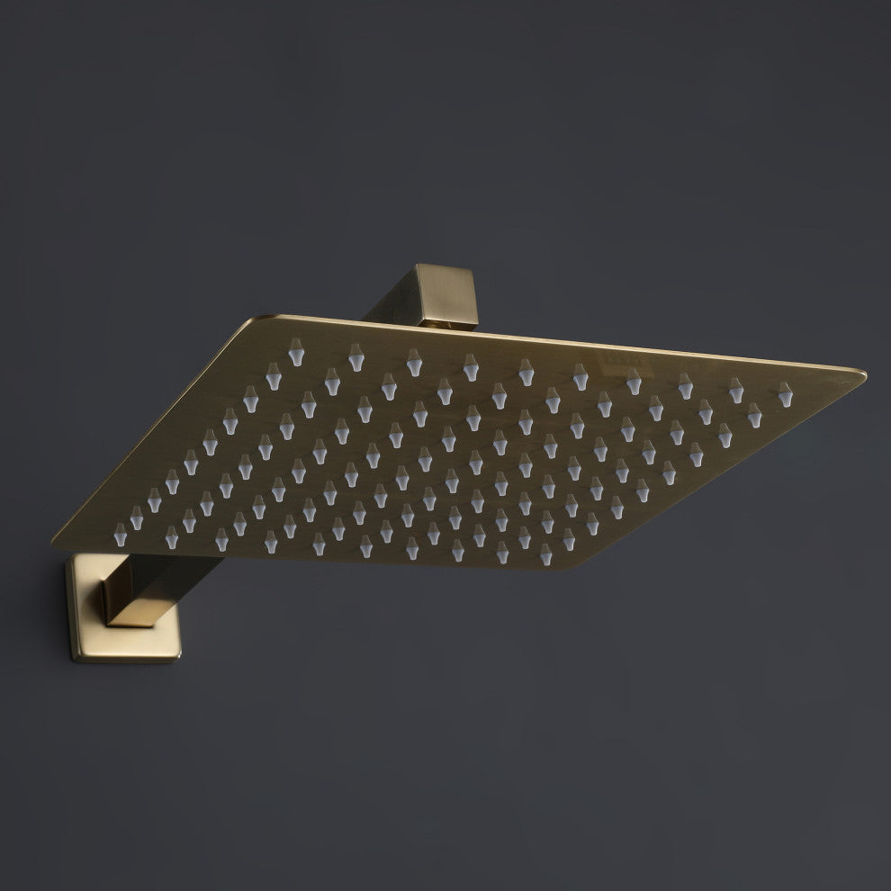 10-12 Inch High Pressure Shower Head Stainless Steel Ultra-Thin Rain Showerheads, Brushed Gold, 10 Inches, Square
