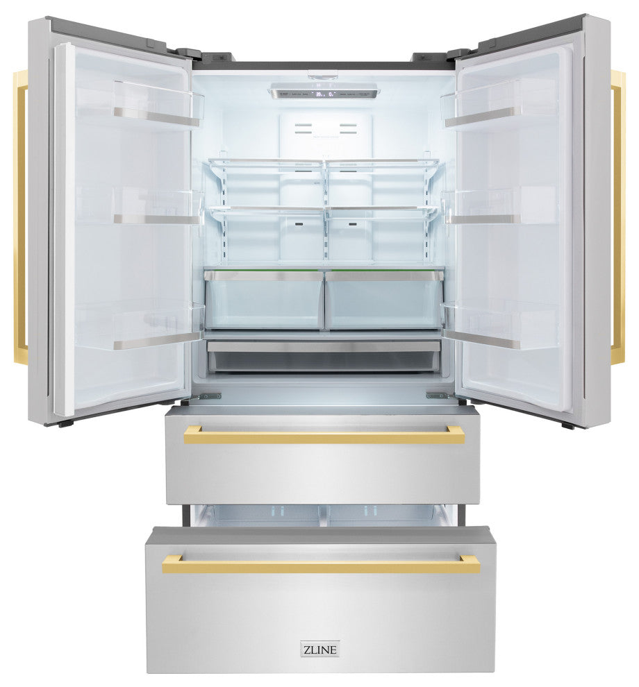 Autograph Refrigerator, Stainless With Flat Gold Handles, RFMZ-36-FG