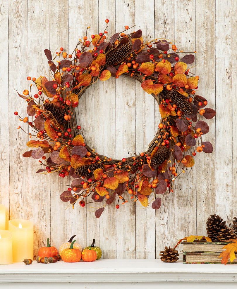 22"D Fall Eucalyptus Berry Wreath