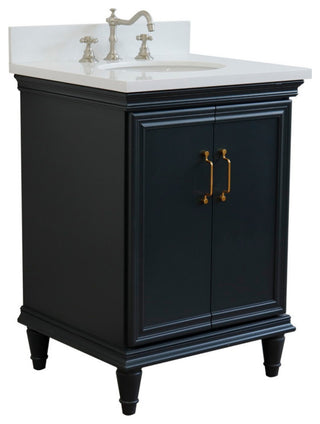 25" Single Vanity, Dark Gray Finish With Engineered Stone Top And Oval Sink