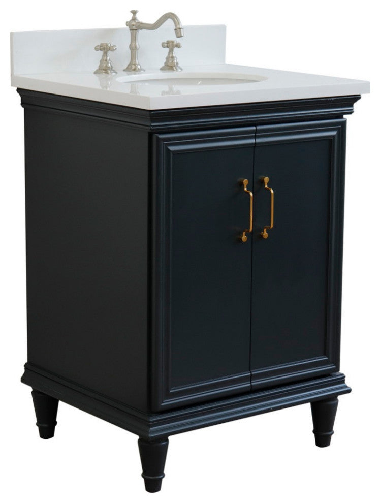 25" Single Vanity, Dark Gray Finish With Engineered Stone Top And Oval Sink