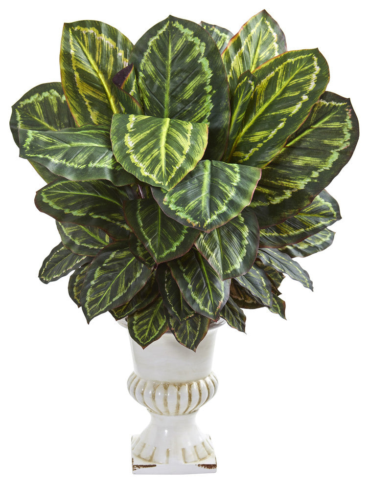 Nearly Natural Maranta Artificial Plant in White Urn