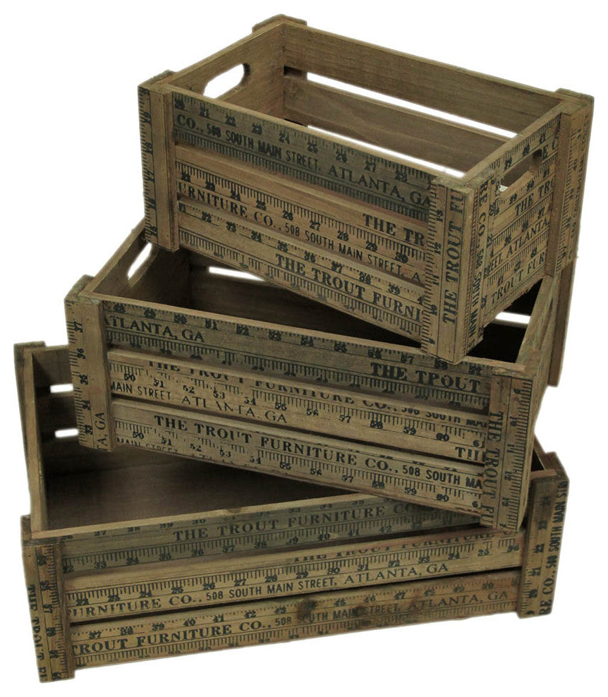 Set of 3 Measure Up Measuring Stick Vintage Look Nesting Wooden Crates