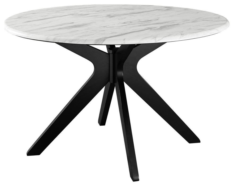 Traverse 50" Round Performance Artificial Marble Dining Table Black White