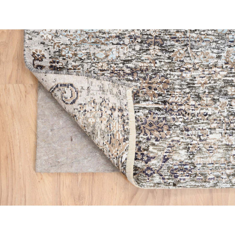 Gray Modern Silk with Textured Wool Hand Knotted Wide Runner Rug 4'0" x 12'0"