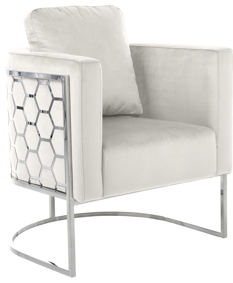 Casa Velvet Upholstered Chair, Cream, Chrome Finish