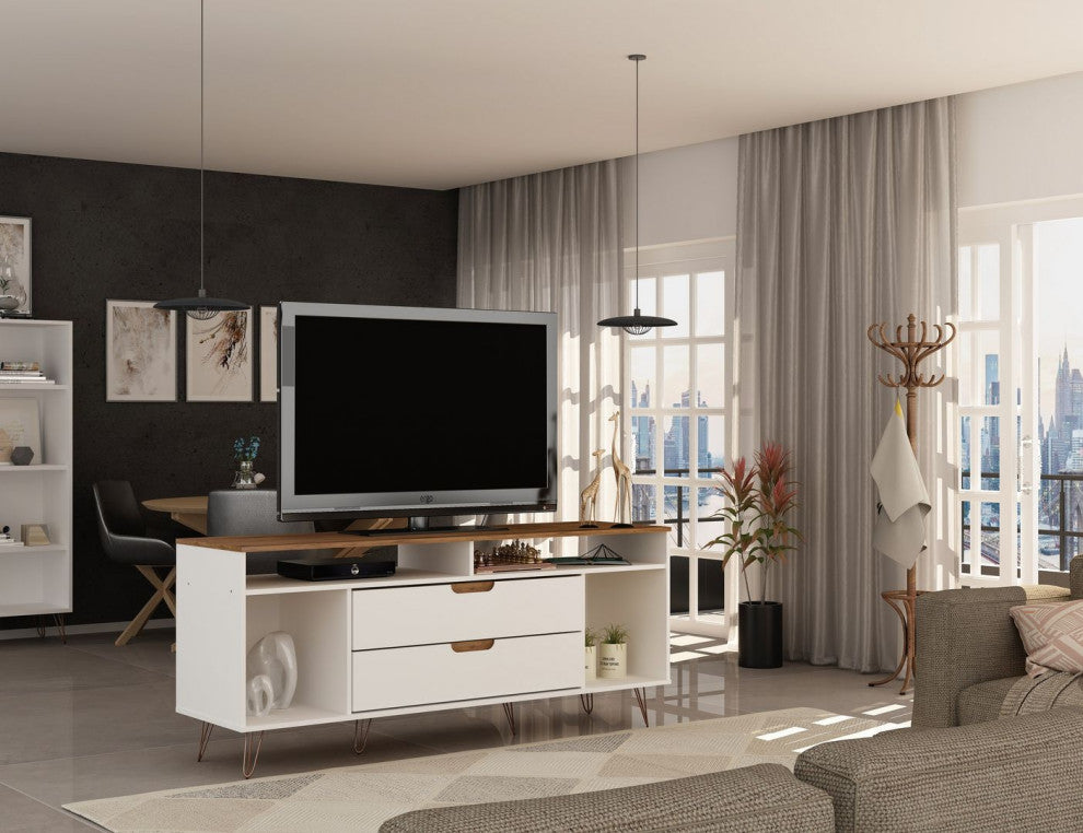 Rockefeller 63" TV Stand, Off White and Nature