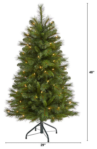 4' West Virginia Mountain Pine Faux Xmas Tree W/Clear Lights & Bendable Branches