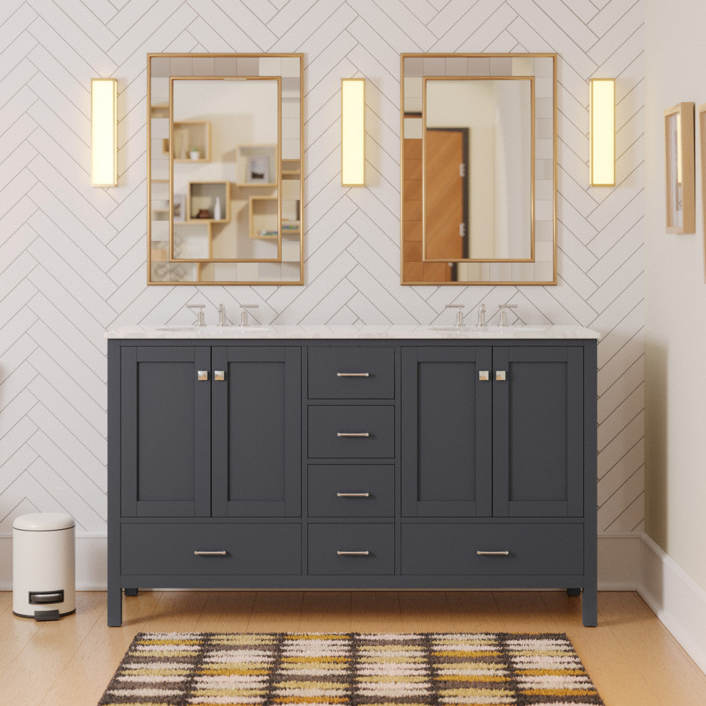 Horizon 60" Double Bathroom Vanity, Marine Gray, Engineered Carrara