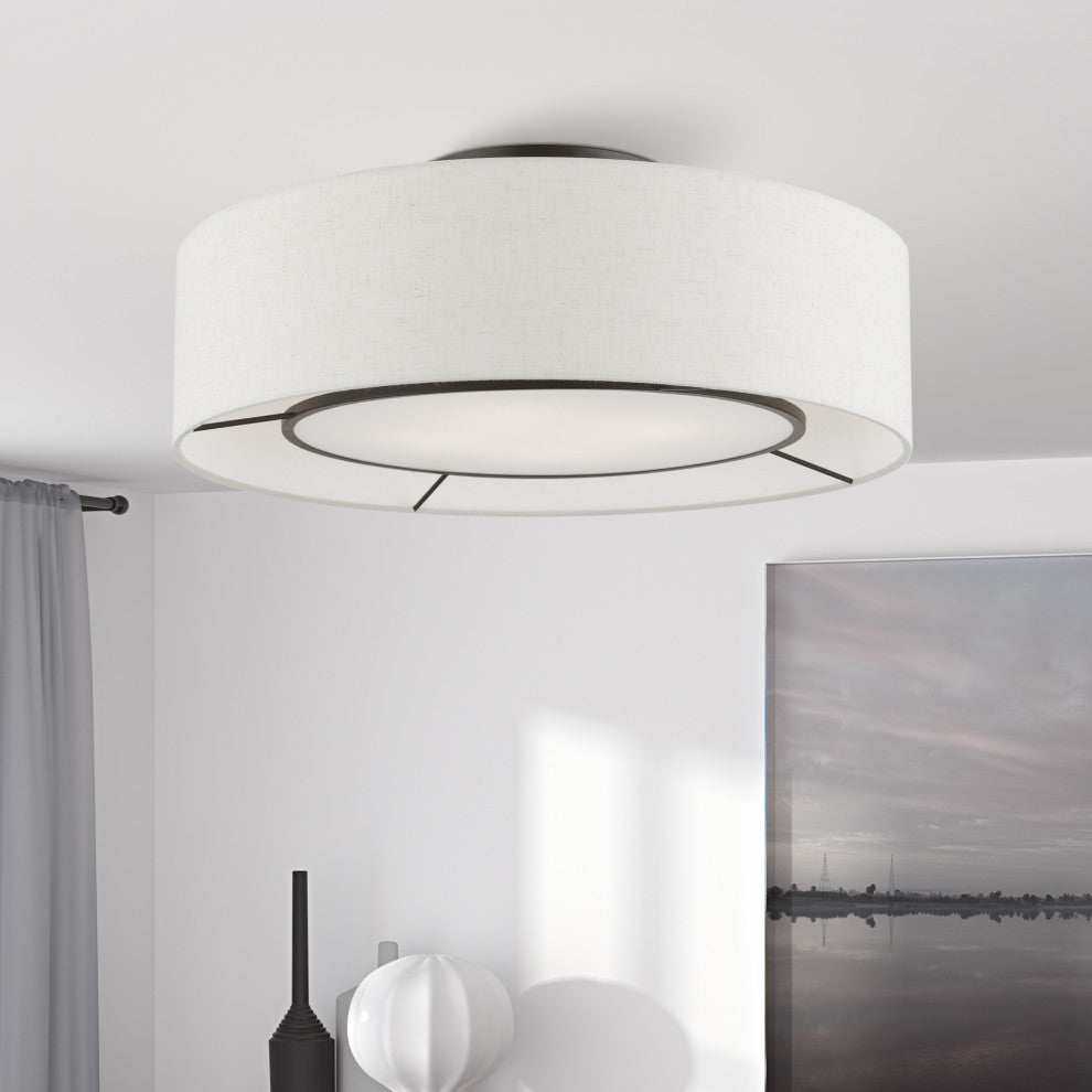 Ellsworth 4 Light English Bronze With Shiny White Accents Semi-Flush
