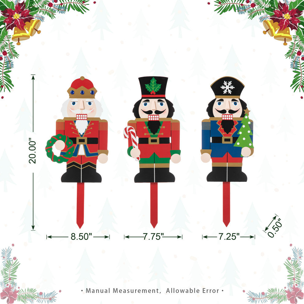 Wooden Nutcracker Yard Stake, 3-Piece Set