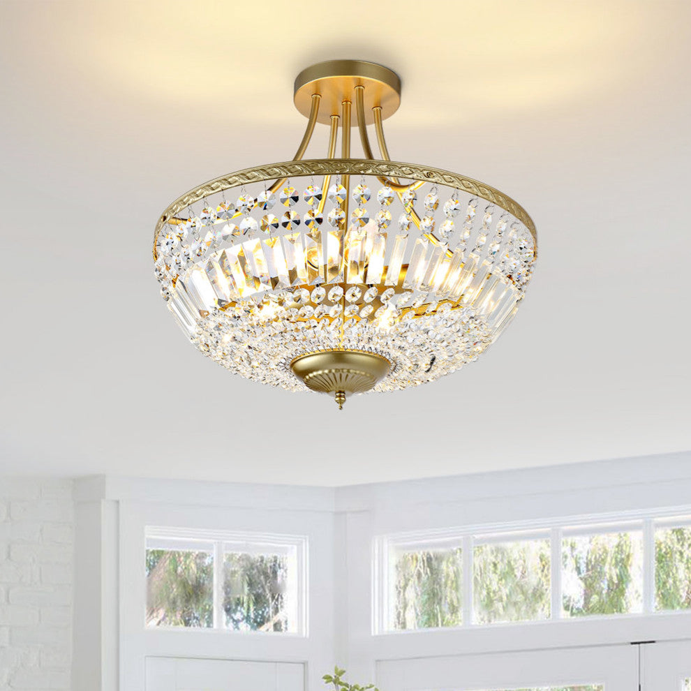 5-Light Crystal Semi Flush Mount, Gold