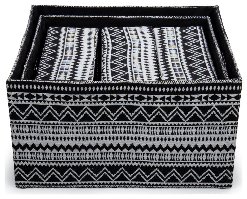 Zig Zag Fabric Storage Baskets, Set of 5, 15.5"x8.5", Black, White