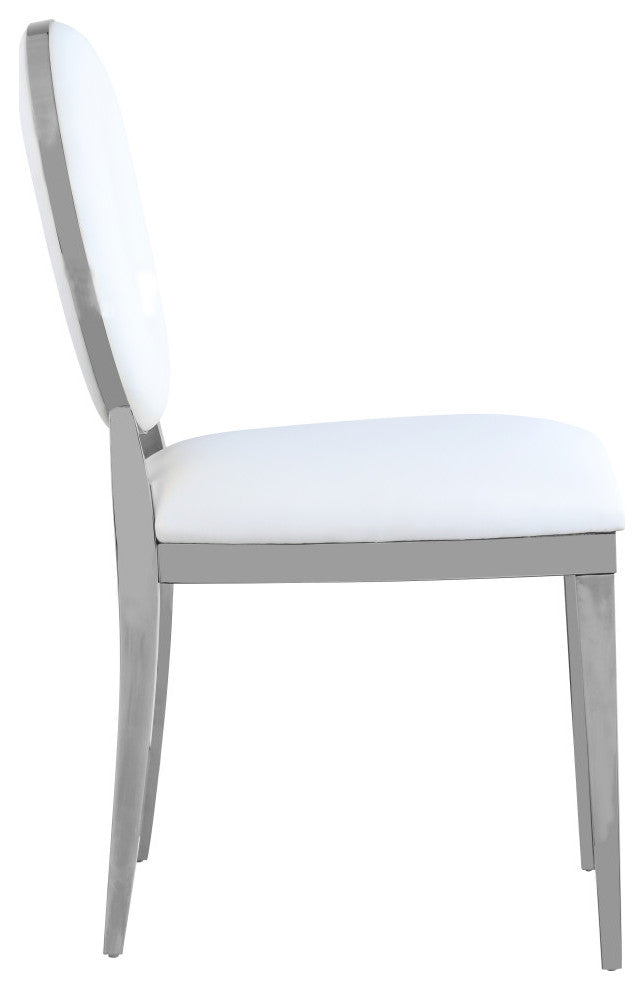 Carousel Upholstered Dining Chair, Set of 2, White Vegan Leather, Chrome Finish