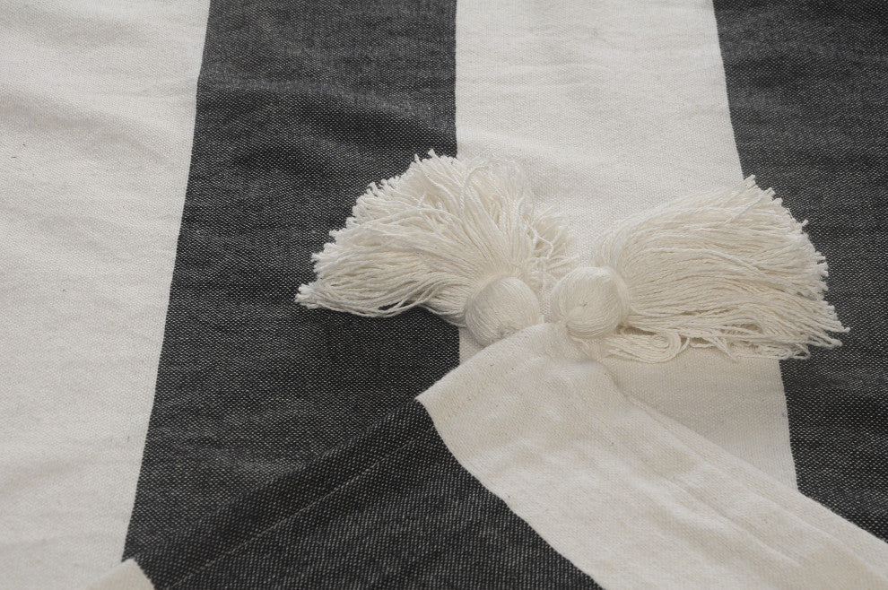 Charcoal Gray Cabana Striped Throw Blanket with Tassels