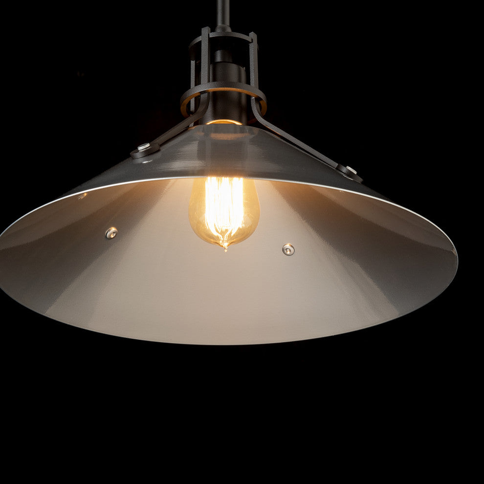 Henry Medium Steel Shade Pendant, Black Finish, Sterling Accents