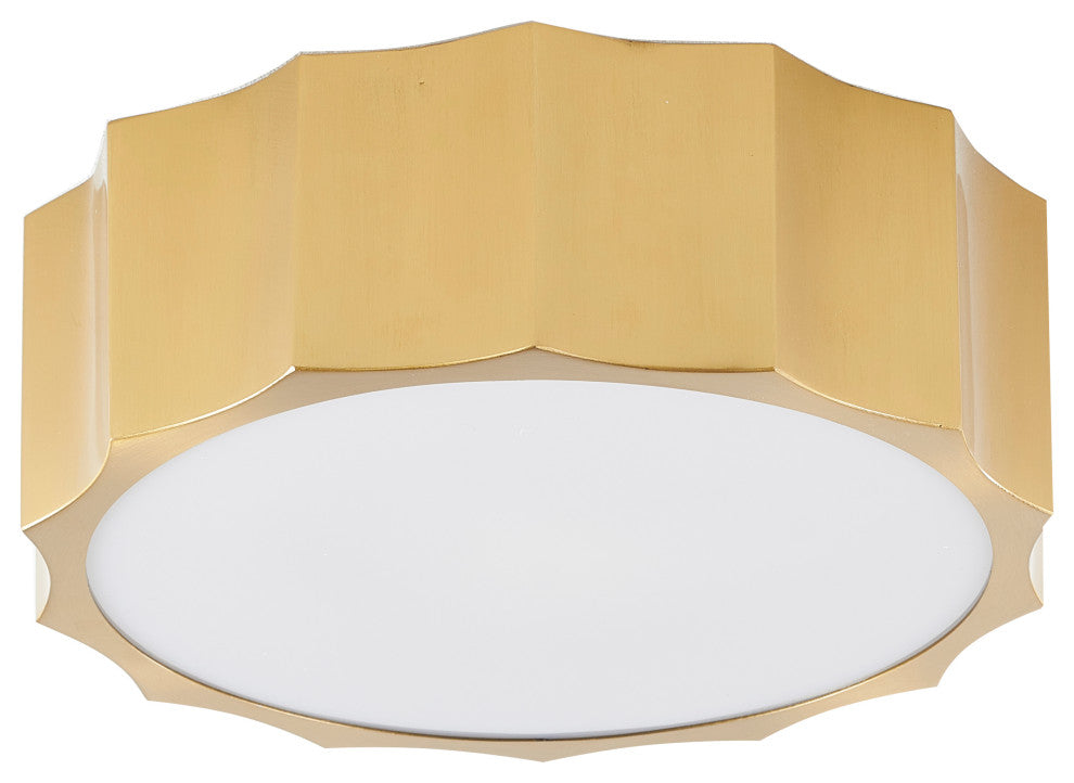 Iron Wave Flushmount Light With White Frosted Acrylic Cover, Brass