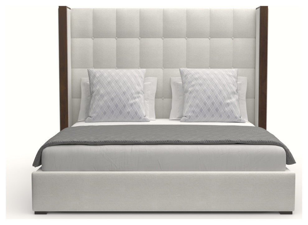 Nativa Interiors Irenne Box Tufted Bed, Off White, King, Medium 67"