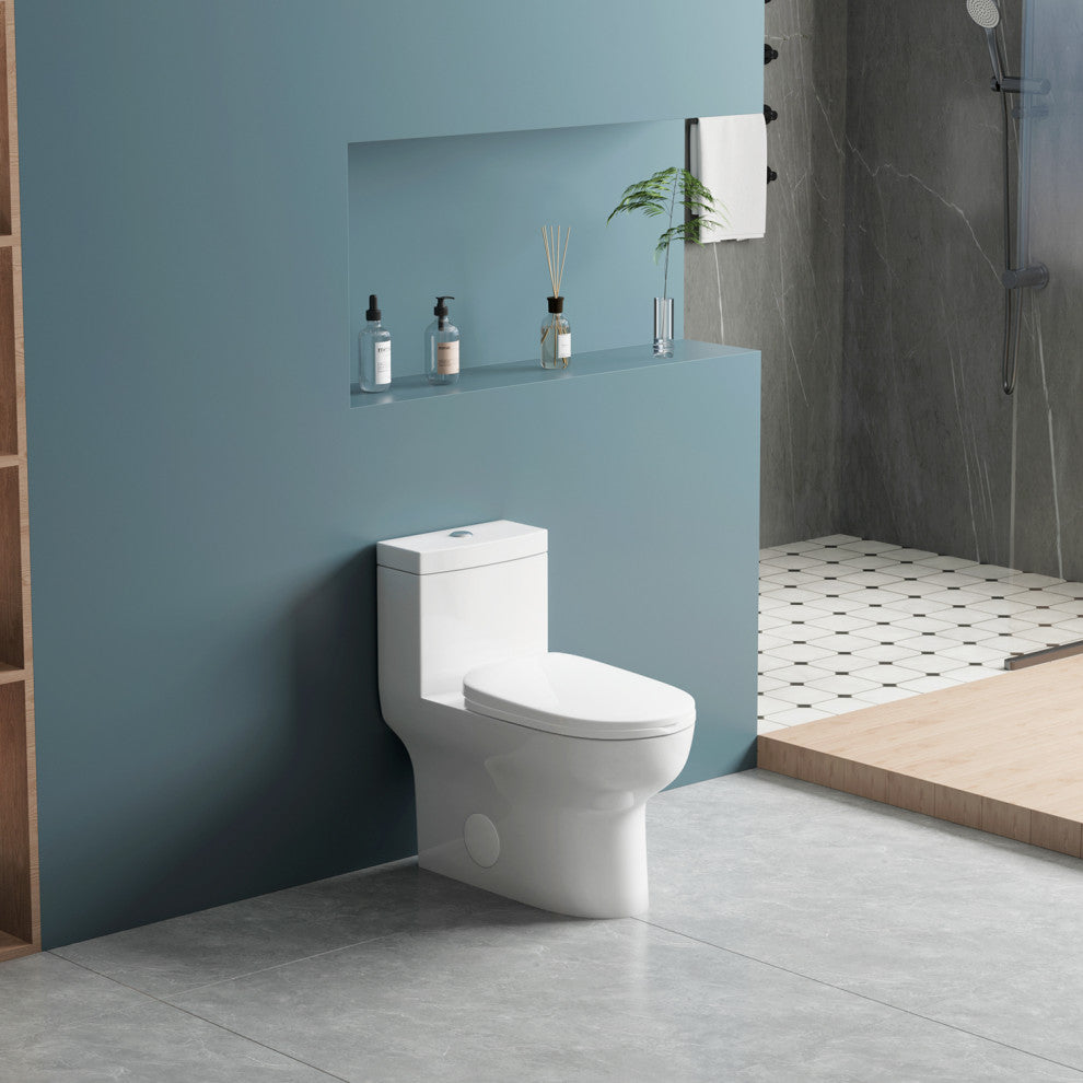 Sinber 28" One Piece Bathroom Toilet with Cotton White Finish and and Dual Flush